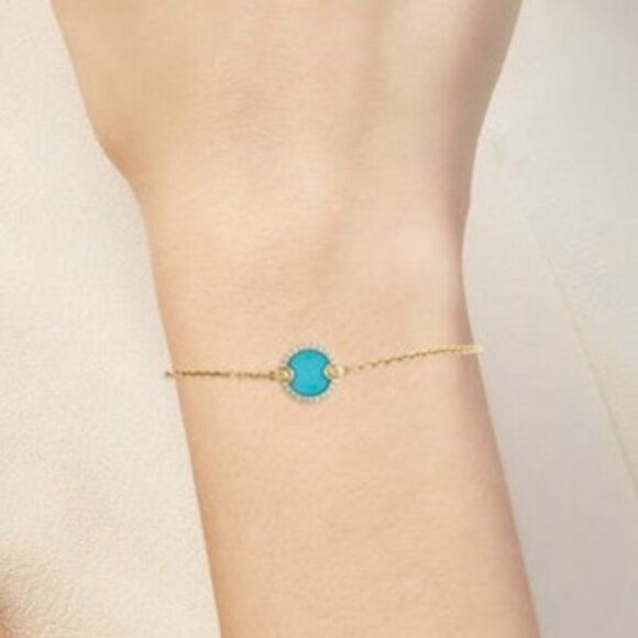 DAVID YURMAN 18K 750 YELLOW GOLD TURQUOISE & DIAMOND PETITE CHAIN BRACELET - Picture 7 of 7